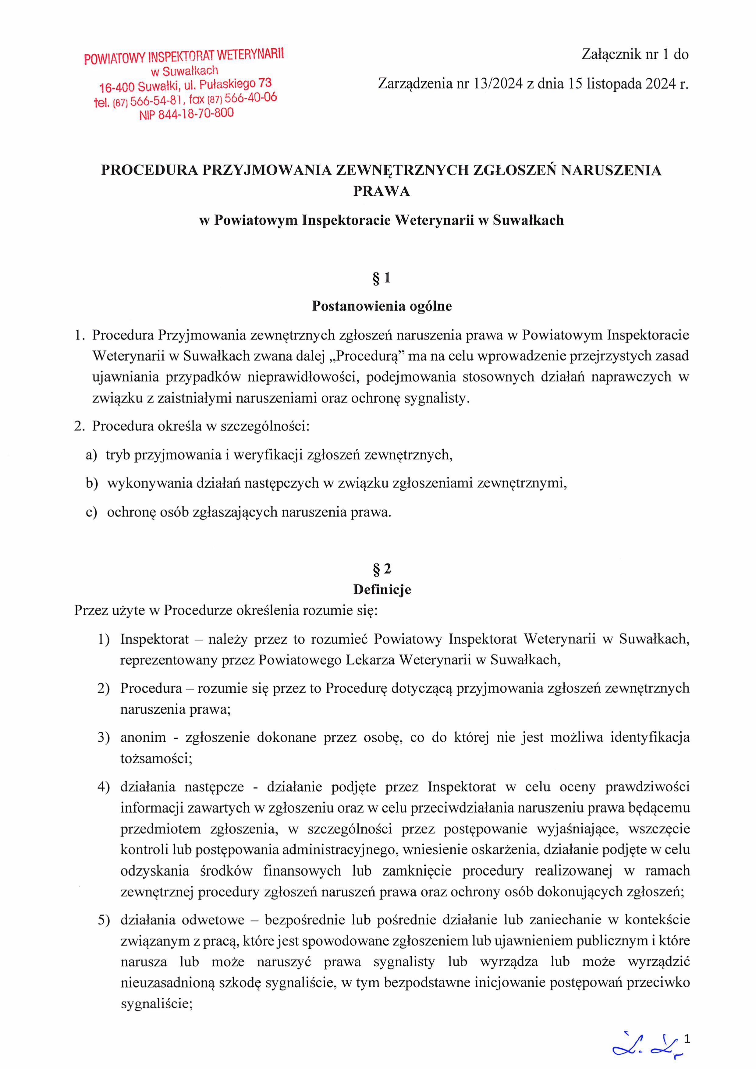 Procedura przyjmowania zewnętrznych zgłoszeń naruszenia prawa w PIW Suwałki